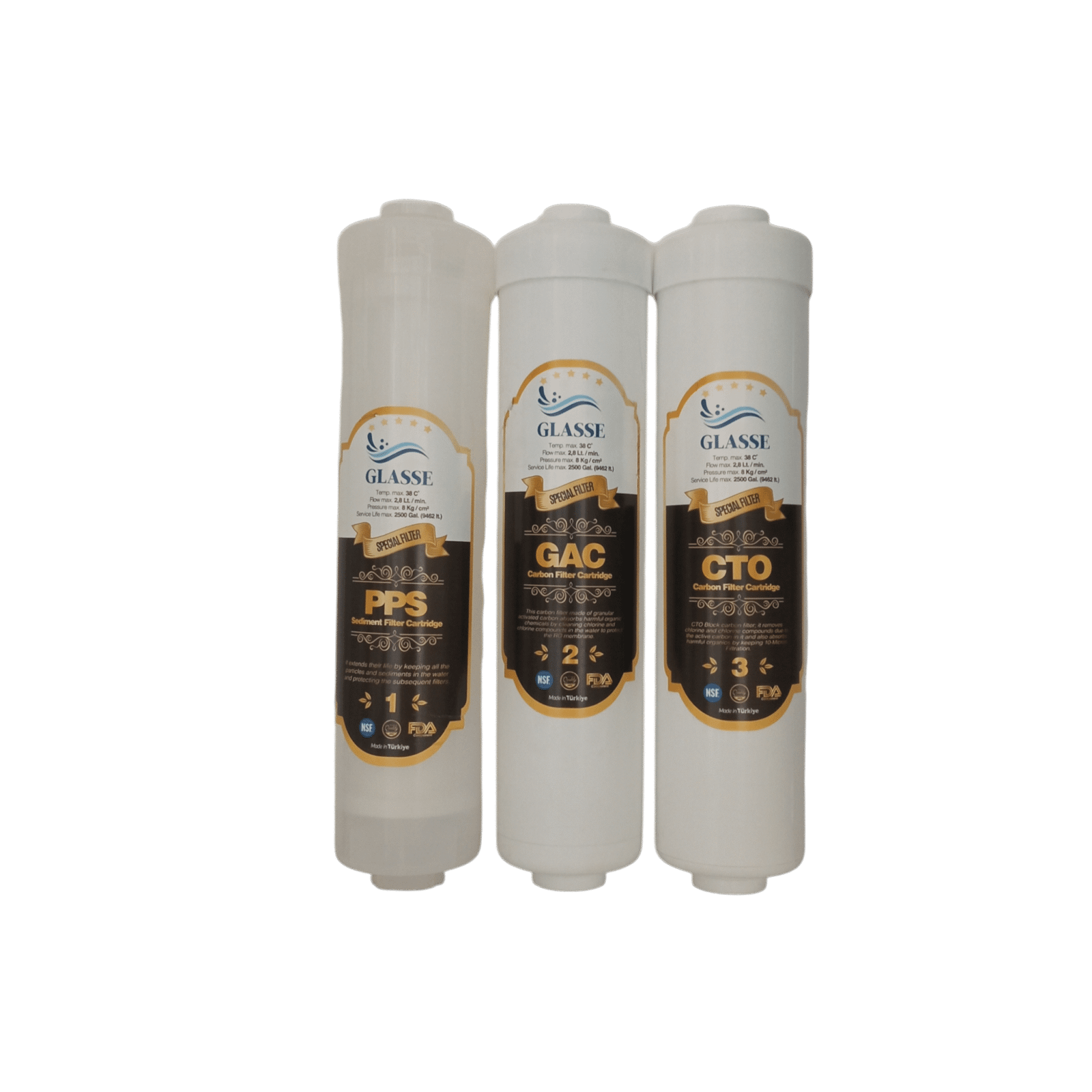 Kit 3 cartouches de préfiltration Glasse Capsule PP GAC CTO