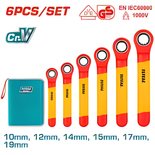 Jeu 6 pièces clés à cliquet isolées TOTAL THKISPA0603